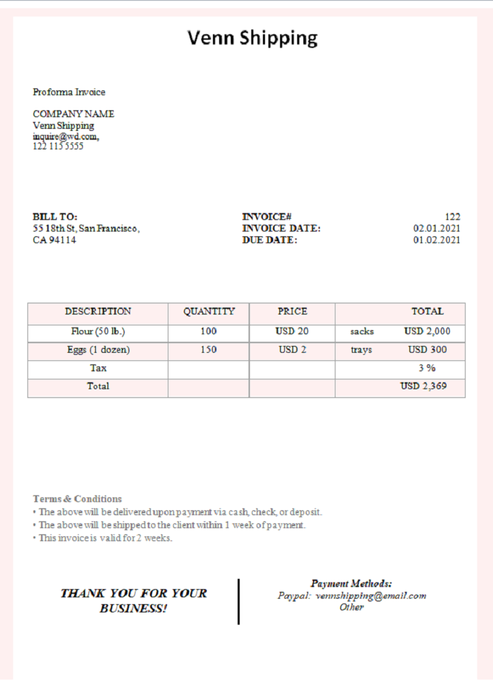 USA Venn Shipping invoice PSD template